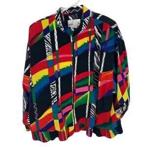 Brenda Goode Women's Colorful Shoulder Pads Bomber Full Zip Jacket Size XL